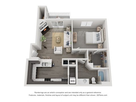 Floor plan for 1 bed, 1 bath, 747 sqft